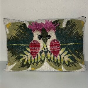 MacKenzie-Childs Tropical Parrot Pillow - Green and Pink